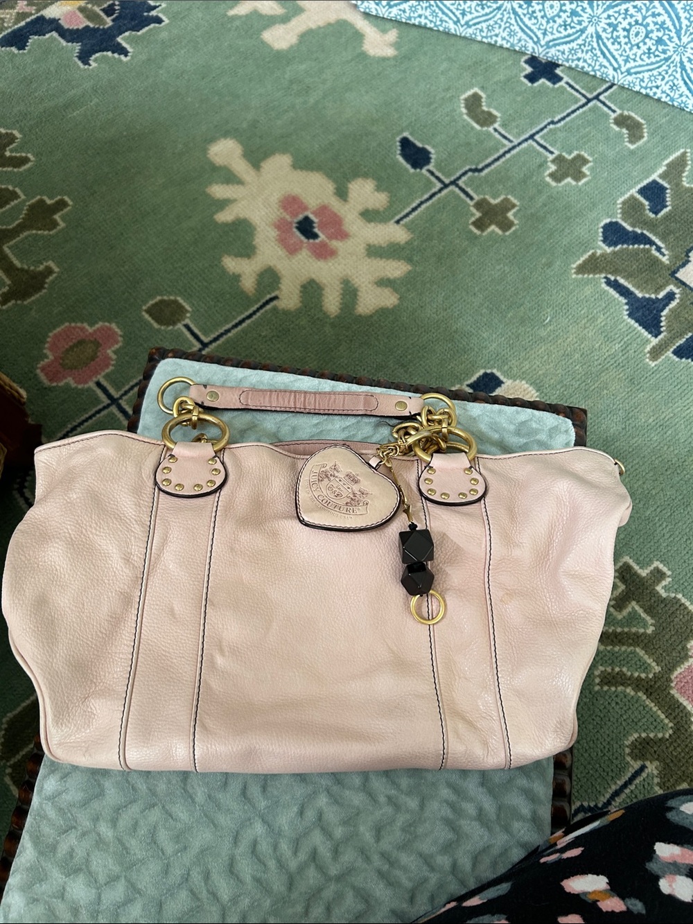 Juicy Couture Pale Pink Leather Shoulder Tote with Gold Hardware